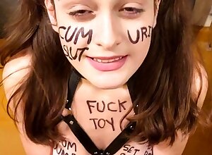 Skinny teen brunette masturbating with toy