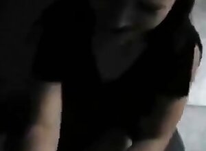 Horny brunette licks hard cock at home