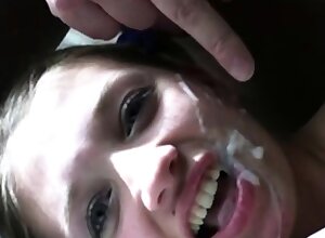 Naughty babe gets jizzed