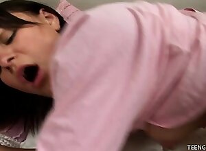Violet enjoys a hard pounding from behind before wildly riding his dick once again
