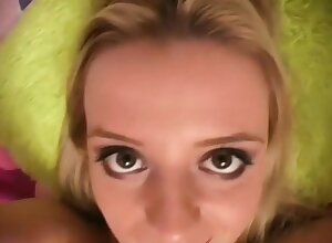 Seductive blonde chick takes the camera and teases her hot body