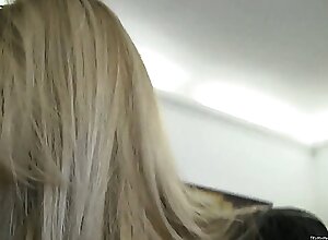 After getting undressed, this young European blonde babe has to deal with Rocco's hard prick